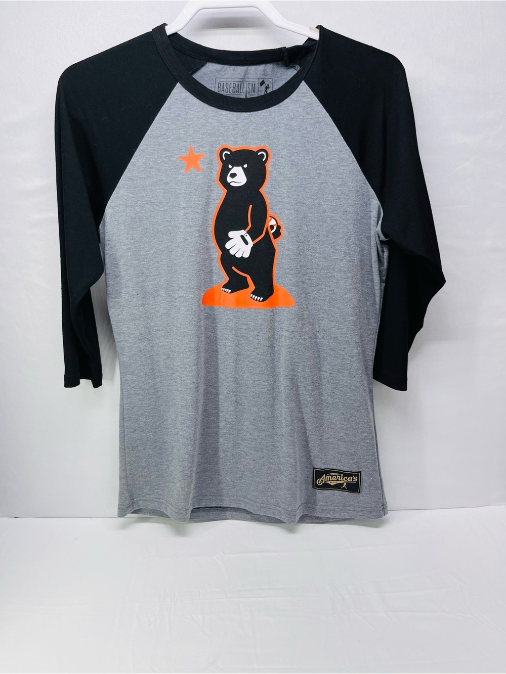 Baseballism Women's Grey & Black Raglan Bear Graphic Tunic